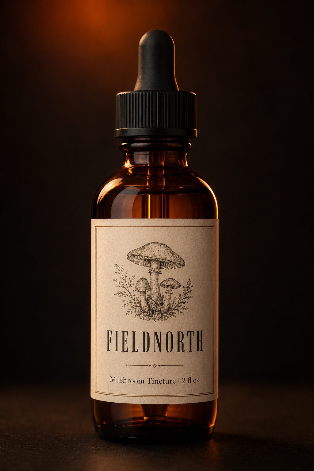 Amber dropper bottle with a printed cream label